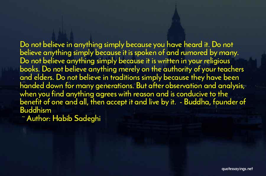 Habib Sadeghi Quotes: Do Not Believe In Anything Simply Because You Have Heard It. Do Not Believe Anything Simply Because It Is Spoken