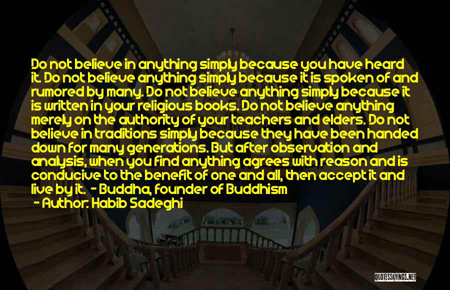 Habib Sadeghi Quotes: Do Not Believe In Anything Simply Because You Have Heard It. Do Not Believe Anything Simply Because It Is Spoken