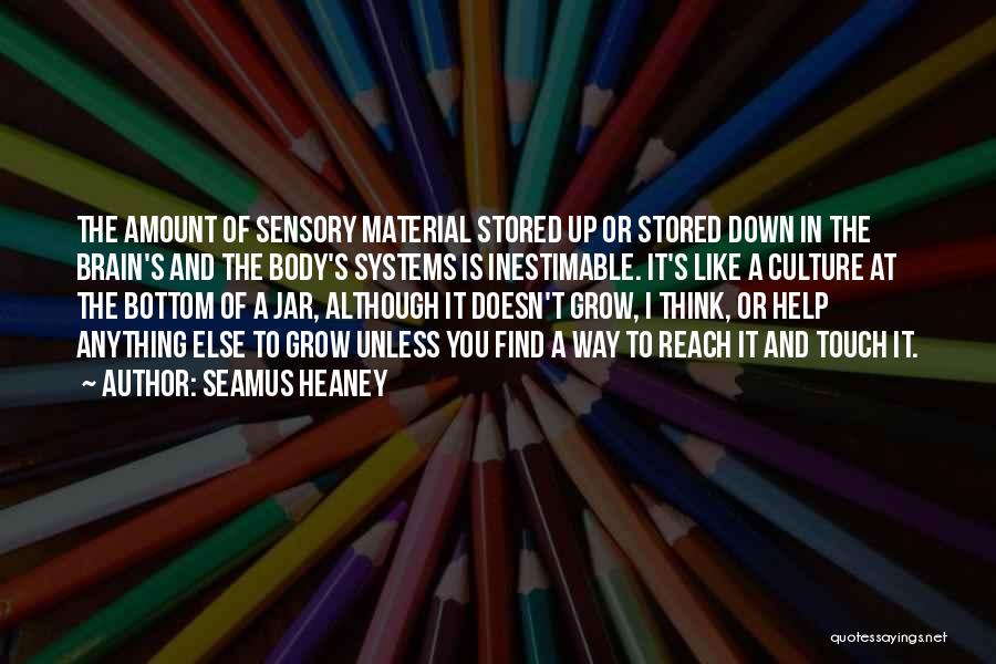 Seamus Heaney Quotes: The Amount Of Sensory Material Stored Up Or Stored Down In The Brain's And The Body's Systems Is Inestimable. It's