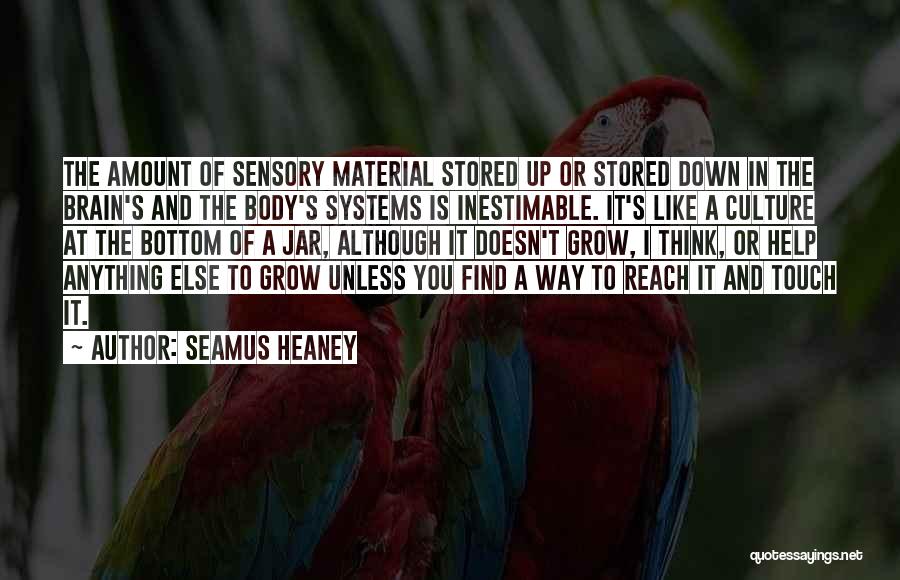 Seamus Heaney Quotes: The Amount Of Sensory Material Stored Up Or Stored Down In The Brain's And The Body's Systems Is Inestimable. It's