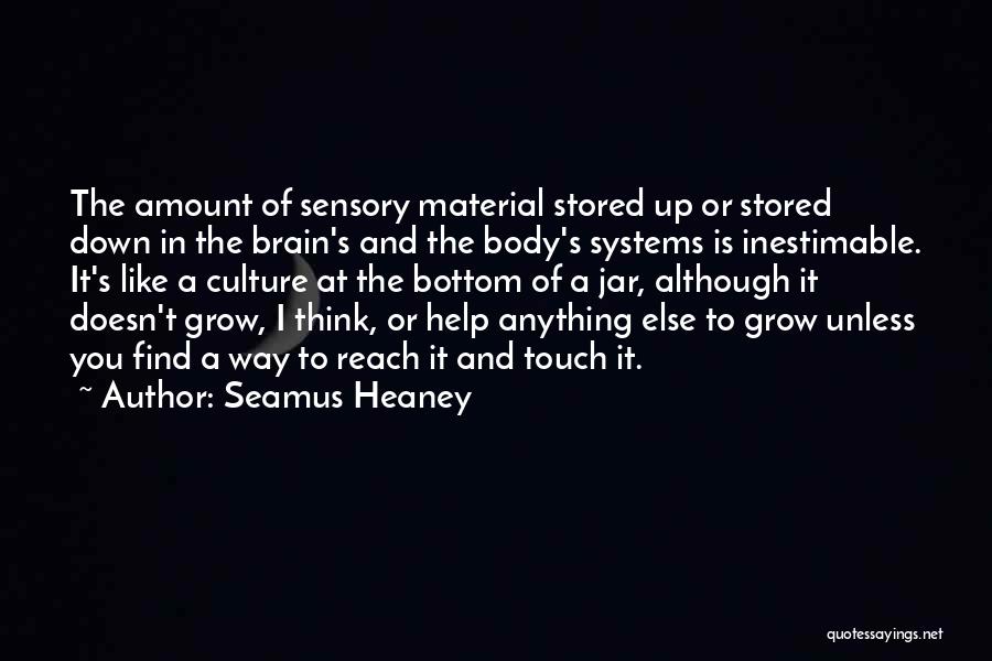 Seamus Heaney Quotes: The Amount Of Sensory Material Stored Up Or Stored Down In The Brain's And The Body's Systems Is Inestimable. It's