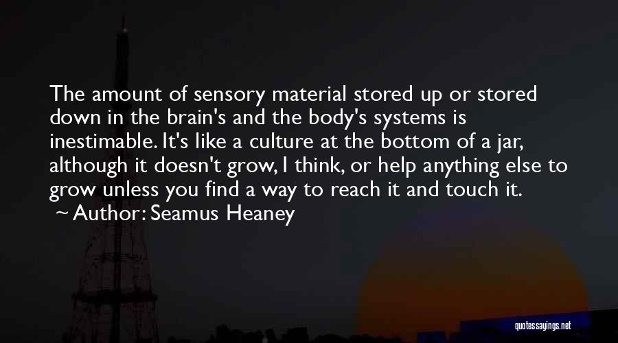 Seamus Heaney Quotes: The Amount Of Sensory Material Stored Up Or Stored Down In The Brain's And The Body's Systems Is Inestimable. It's