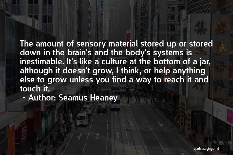 Seamus Heaney Quotes: The Amount Of Sensory Material Stored Up Or Stored Down In The Brain's And The Body's Systems Is Inestimable. It's