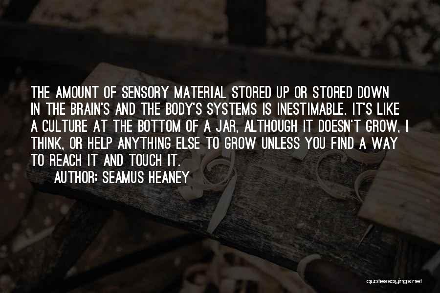 Seamus Heaney Quotes: The Amount Of Sensory Material Stored Up Or Stored Down In The Brain's And The Body's Systems Is Inestimable. It's