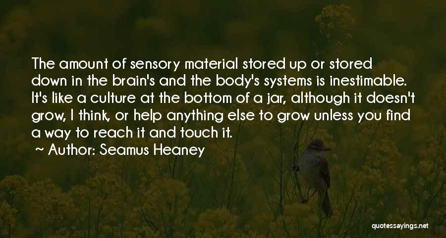 Seamus Heaney Quotes: The Amount Of Sensory Material Stored Up Or Stored Down In The Brain's And The Body's Systems Is Inestimable. It's