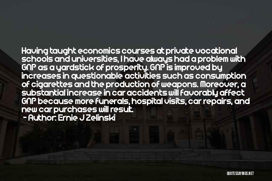 Ernie J Zelinski Quotes: Having Taught Economics Courses At Private Vocational Schools And Universities, I Have Always Had A Problem With Gnp As A