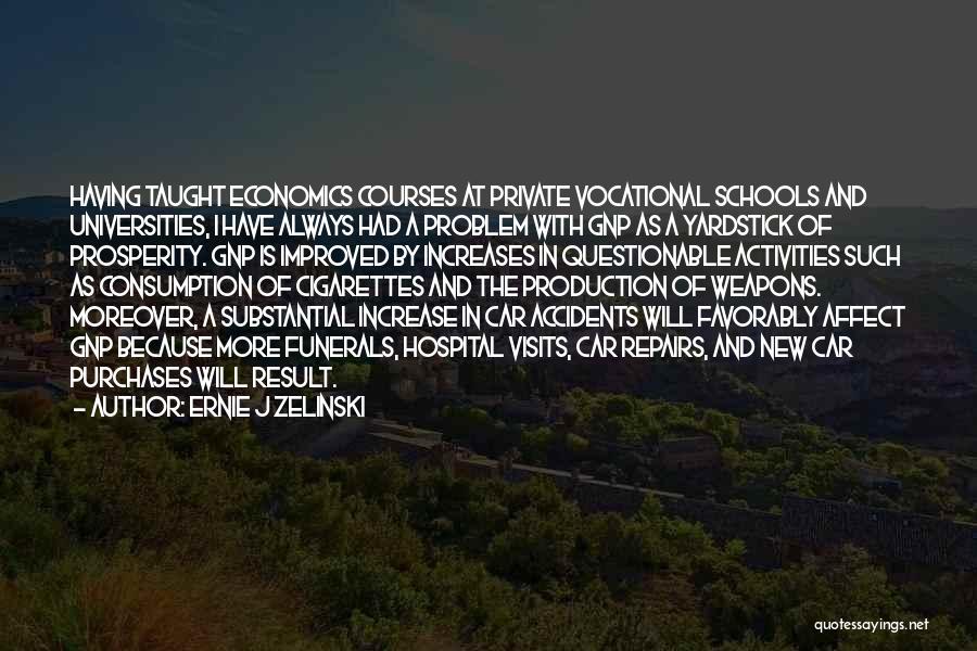 Ernie J Zelinski Quotes: Having Taught Economics Courses At Private Vocational Schools And Universities, I Have Always Had A Problem With Gnp As A