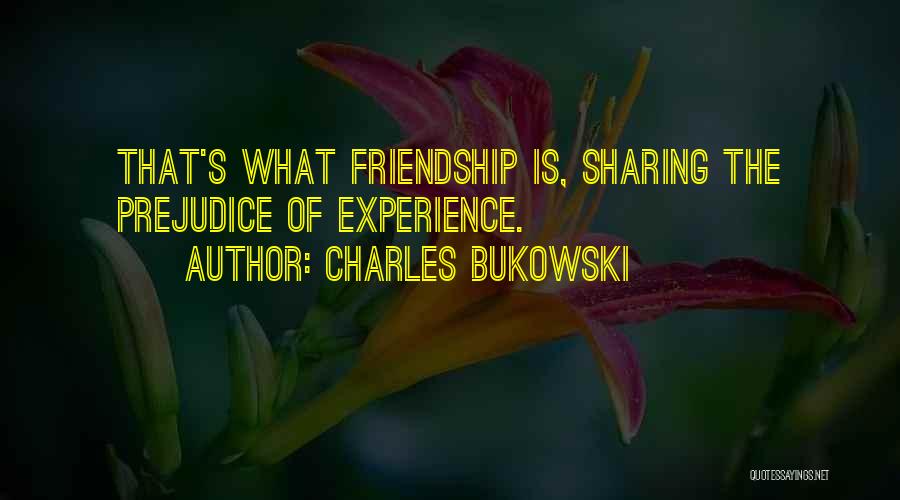 Charles Bukowski Quotes: That's What Friendship Is, Sharing The Prejudice Of Experience.