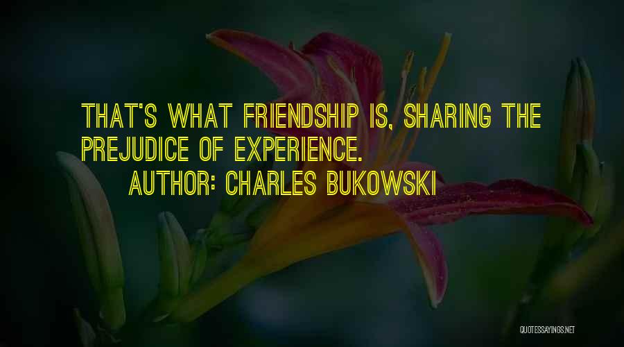 Charles Bukowski Quotes: That's What Friendship Is, Sharing The Prejudice Of Experience.