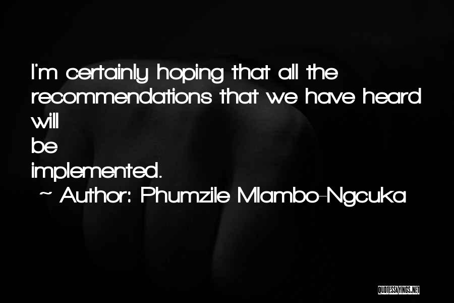 Phumzile Mlambo-Ngcuka Quotes: I'm Certainly Hoping That All The Recommendations That We Have Heard Will Be Implemented.