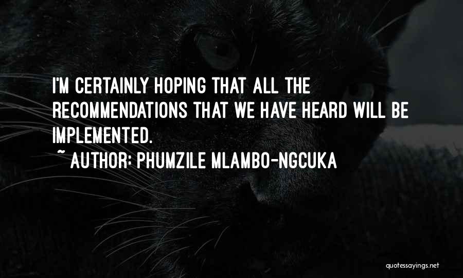 Phumzile Mlambo-Ngcuka Quotes: I'm Certainly Hoping That All The Recommendations That We Have Heard Will Be Implemented.