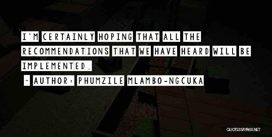 Phumzile Mlambo-Ngcuka Quotes: I'm Certainly Hoping That All The Recommendations That We Have Heard Will Be Implemented.
