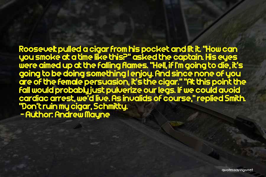Andrew Mayne Quotes: Roosevelt Pulled A Cigar From His Pocket And Lit It. How Can You Smoke At A Time Like This? Asked