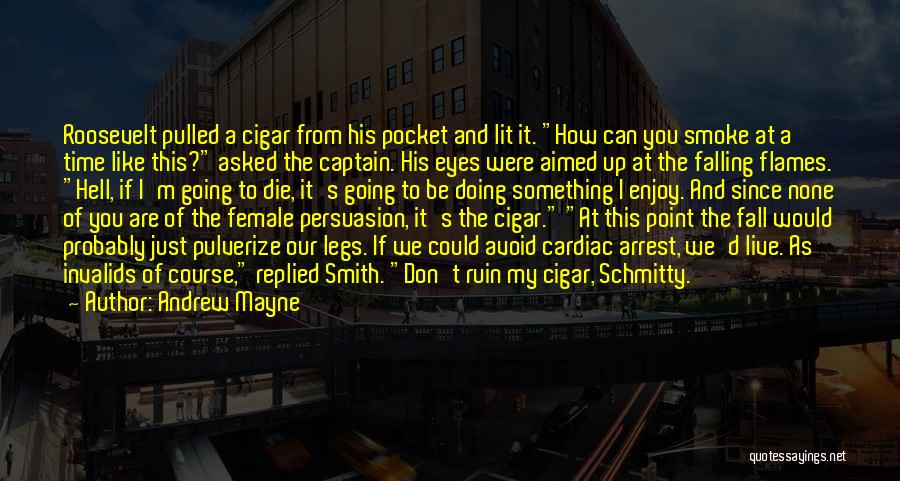 Andrew Mayne Quotes: Roosevelt Pulled A Cigar From His Pocket And Lit It. How Can You Smoke At A Time Like This? Asked