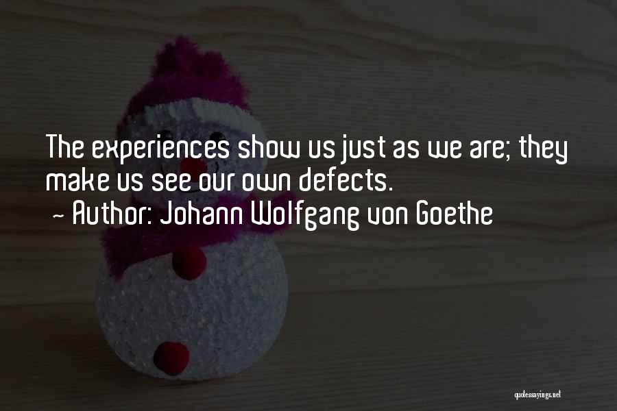 Johann Wolfgang Von Goethe Quotes: The Experiences Show Us Just As We Are; They Make Us See Our Own Defects.