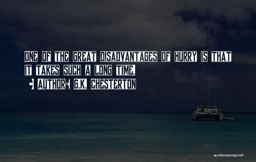 G.K. Chesterton Quotes: One Of The Great Disadvantages Of Hurry Is That It Takes Such A Long Time.