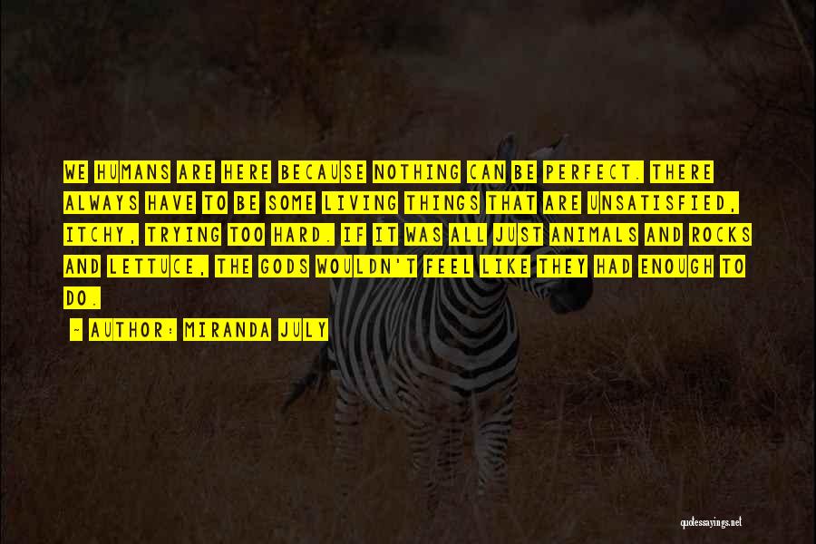 Miranda July Quotes: We Humans Are Here Because Nothing Can Be Perfect. There Always Have To Be Some Living Things That Are Unsatisfied,