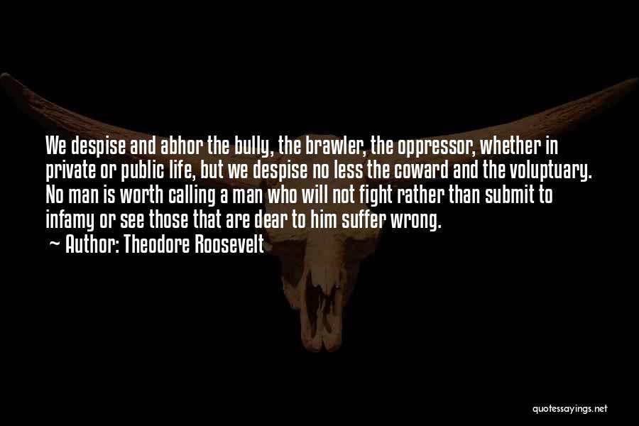 Theodore Roosevelt Quotes: We Despise And Abhor The Bully, The Brawler, The Oppressor, Whether In Private Or Public Life, But We Despise No