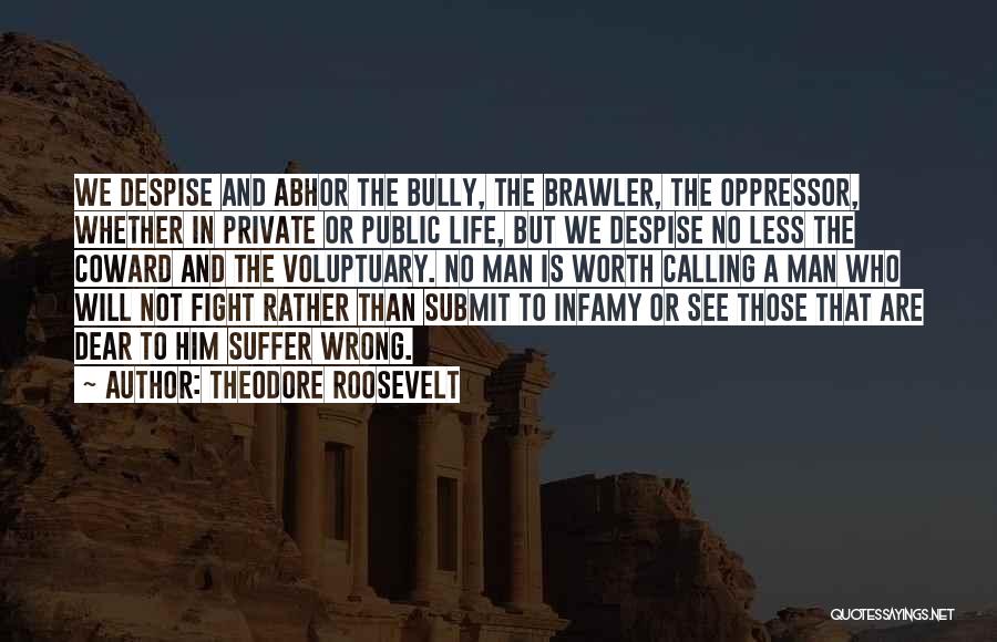 Theodore Roosevelt Quotes: We Despise And Abhor The Bully, The Brawler, The Oppressor, Whether In Private Or Public Life, But We Despise No