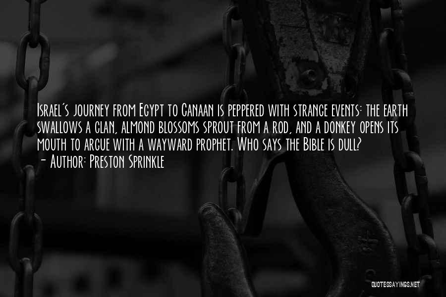 Preston Sprinkle Quotes: Israel's Journey From Egypt To Canaan Is Peppered With Strange Events: The Earth Swallows A Clan, Almond Blossoms Sprout From