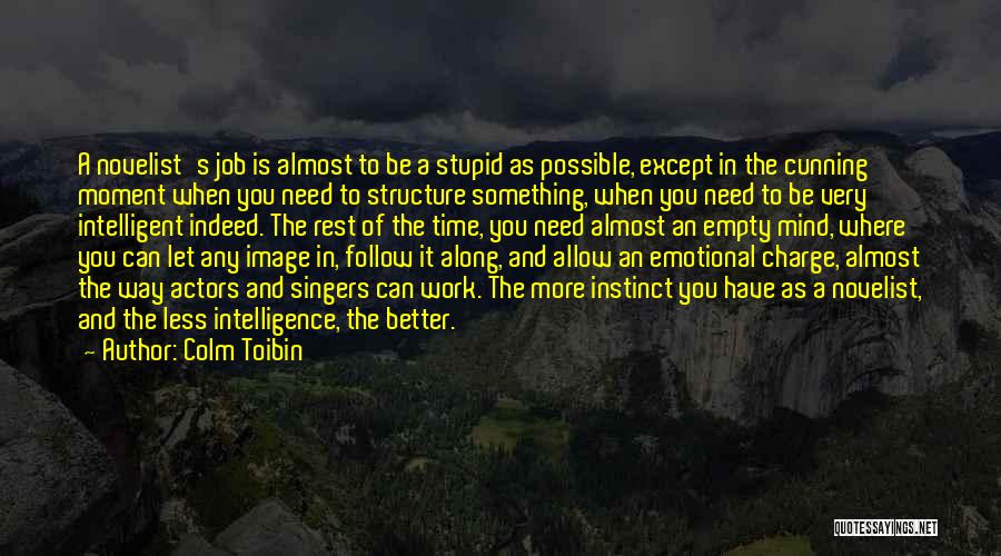 Colm Toibin Quotes: A Novelist's Job Is Almost To Be A Stupid As Possible, Except In The Cunning Moment When You Need To