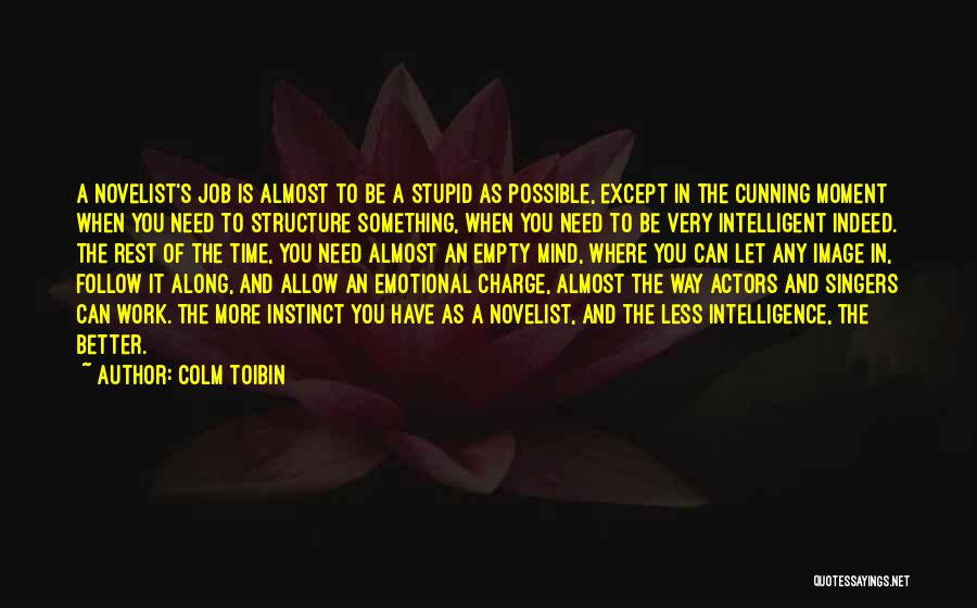 Colm Toibin Quotes: A Novelist's Job Is Almost To Be A Stupid As Possible, Except In The Cunning Moment When You Need To