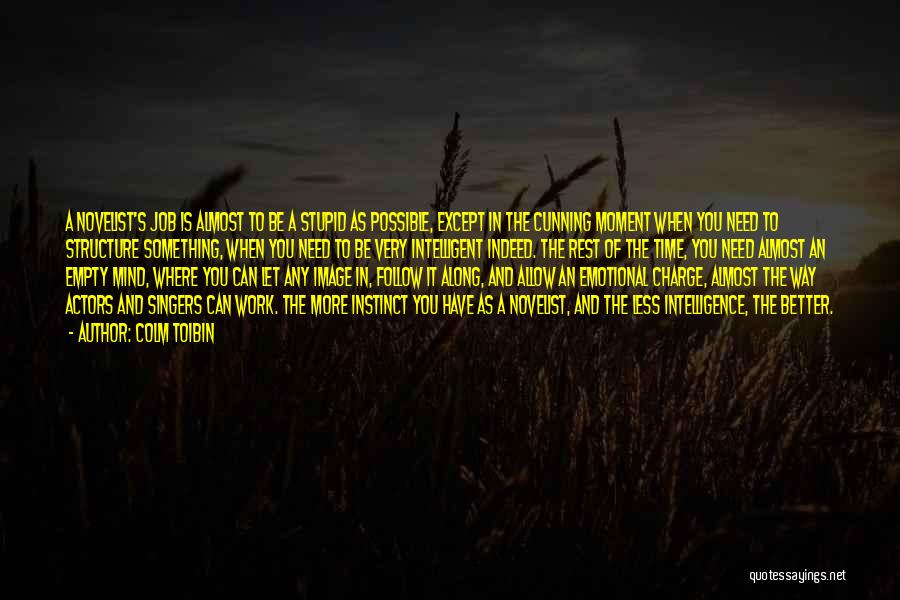 Colm Toibin Quotes: A Novelist's Job Is Almost To Be A Stupid As Possible, Except In The Cunning Moment When You Need To