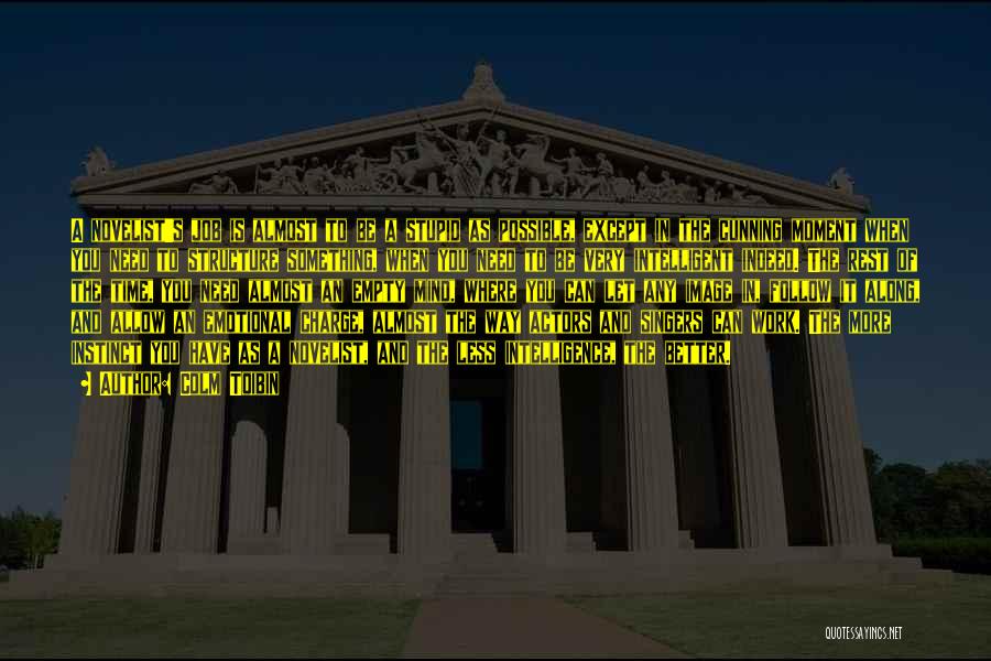 Colm Toibin Quotes: A Novelist's Job Is Almost To Be A Stupid As Possible, Except In The Cunning Moment When You Need To