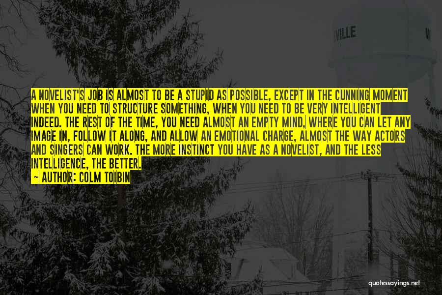 Colm Toibin Quotes: A Novelist's Job Is Almost To Be A Stupid As Possible, Except In The Cunning Moment When You Need To