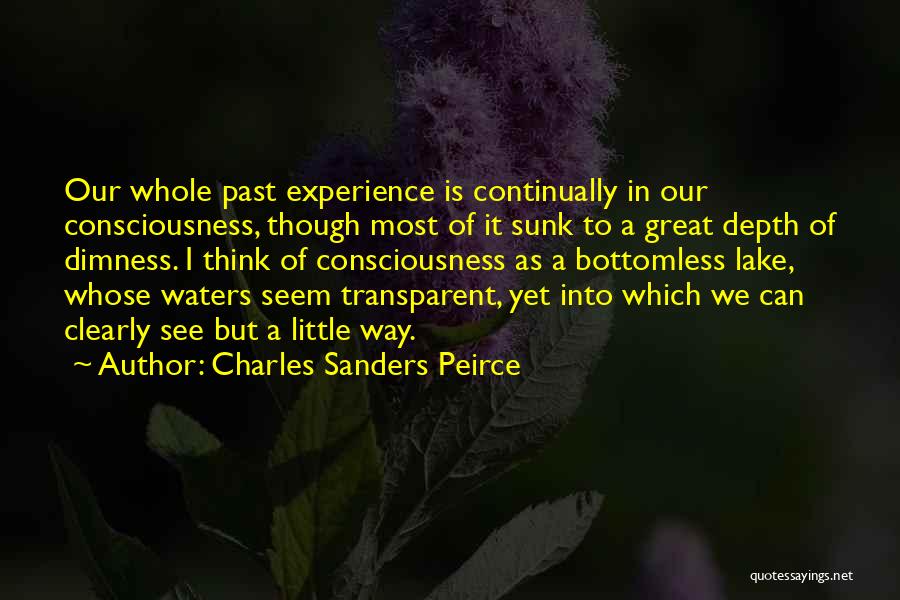 Charles Sanders Peirce Quotes: Our Whole Past Experience Is Continually In Our Consciousness, Though Most Of It Sunk To A Great Depth Of Dimness.