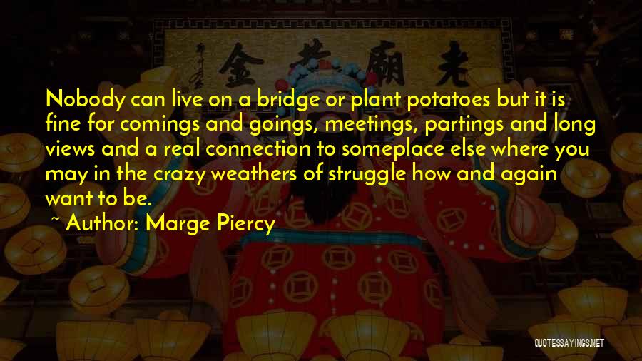 Marge Piercy Quotes: Nobody Can Live On A Bridge Or Plant Potatoes But It Is Fine For Comings And Goings, Meetings, Partings And