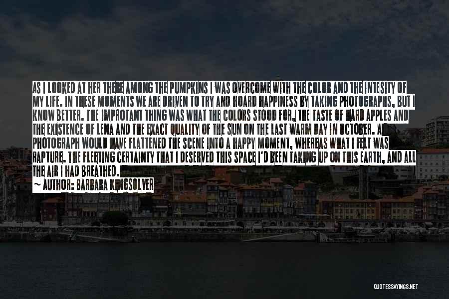 Barbara Kingsolver Quotes: As I Looked At Her There Among The Pumpkins I Was Overcome With The Color And The Intesity Of My