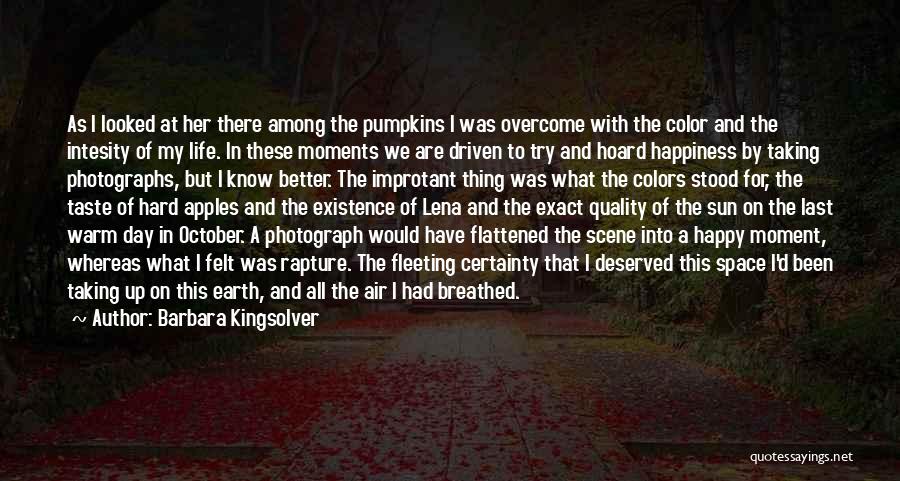 Barbara Kingsolver Quotes: As I Looked At Her There Among The Pumpkins I Was Overcome With The Color And The Intesity Of My