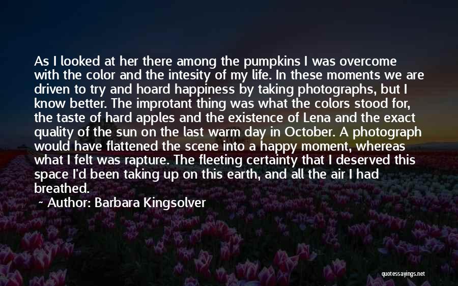 Barbara Kingsolver Quotes: As I Looked At Her There Among The Pumpkins I Was Overcome With The Color And The Intesity Of My