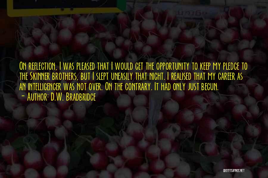 D.W. Bradbridge Quotes: On Reflection, I Was Pleased That I Would Get The Opportunity To Keep My Pledge To The Skinner Brothers, But