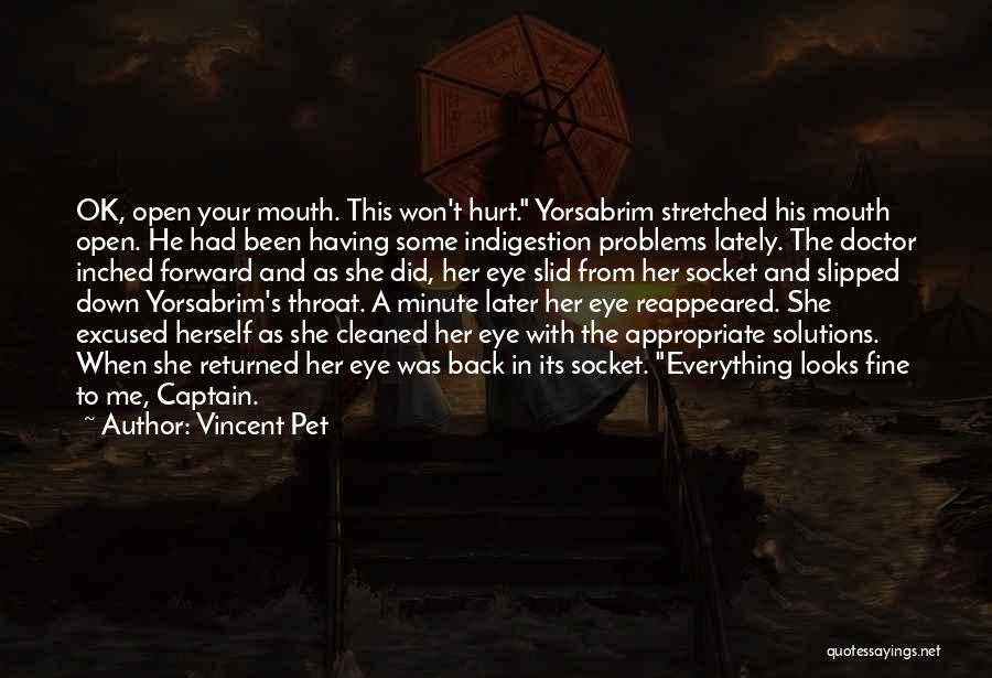 Vincent Pet Quotes: Ok, Open Your Mouth. This Won't Hurt. Yorsabrim Stretched His Mouth Open. He Had Been Having Some Indigestion Problems Lately.