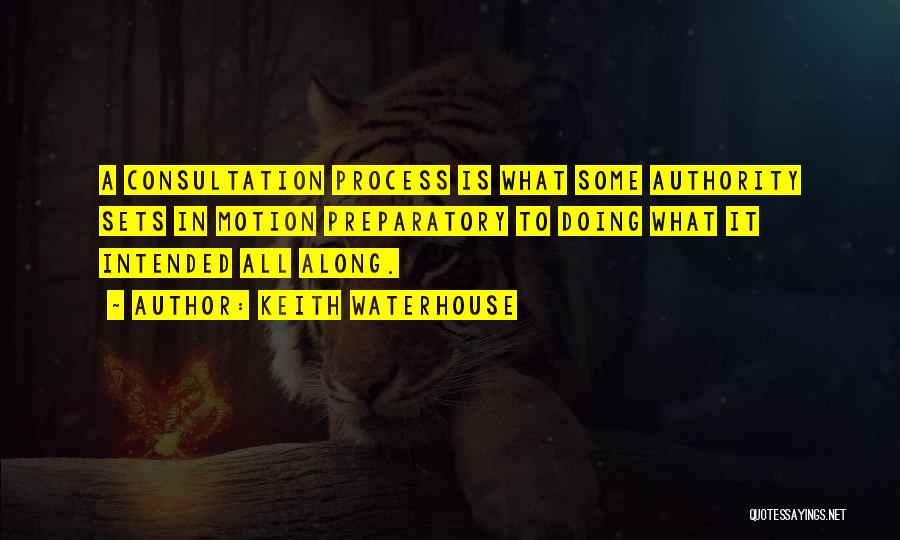 Keith Waterhouse Quotes: A Consultation Process Is What Some Authority Sets In Motion Preparatory To Doing What It Intended All Along.