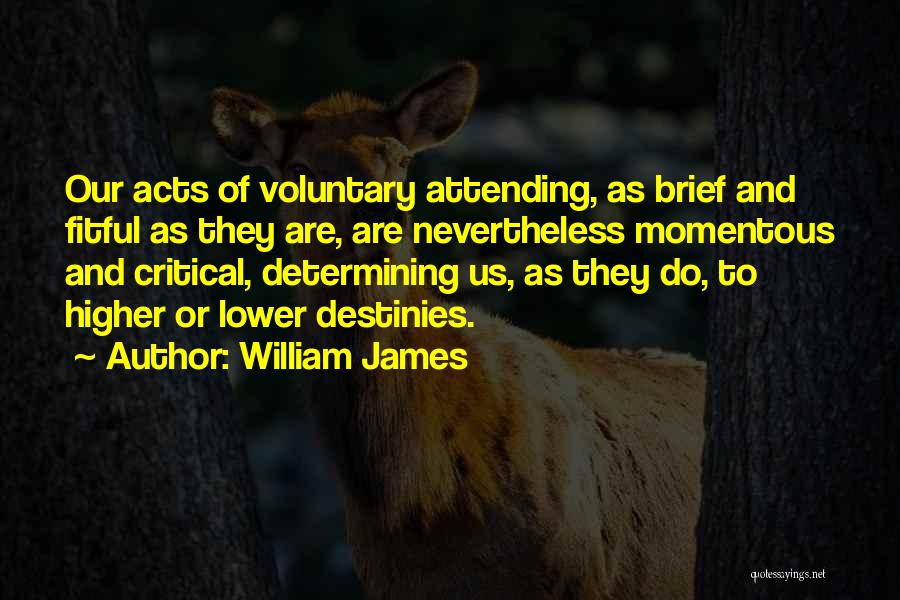 William James Quotes: Our Acts Of Voluntary Attending, As Brief And Fitful As They Are, Are Nevertheless Momentous And Critical, Determining Us, As