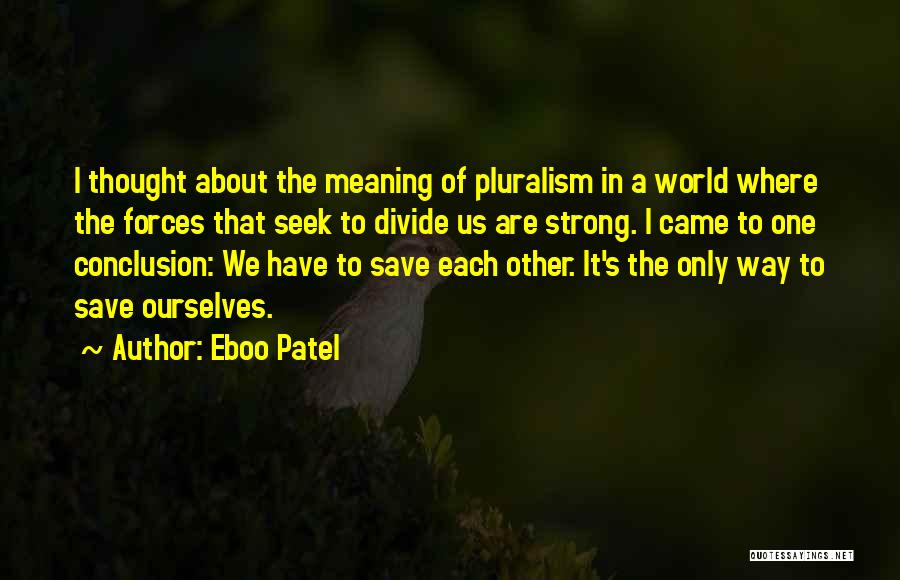 Eboo Patel Quotes: I Thought About The Meaning Of Pluralism In A World Where The Forces That Seek To Divide Us Are Strong.