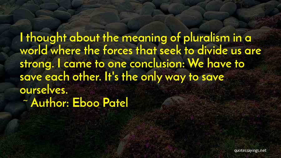 Eboo Patel Quotes: I Thought About The Meaning Of Pluralism In A World Where The Forces That Seek To Divide Us Are Strong.