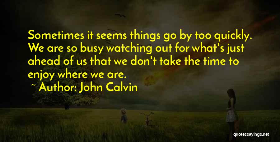 John Calvin Quotes: Sometimes It Seems Things Go By Too Quickly. We Are So Busy Watching Out For What's Just Ahead Of Us