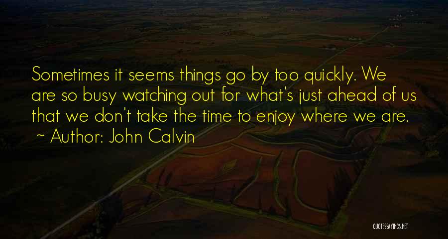 John Calvin Quotes: Sometimes It Seems Things Go By Too Quickly. We Are So Busy Watching Out For What's Just Ahead Of Us