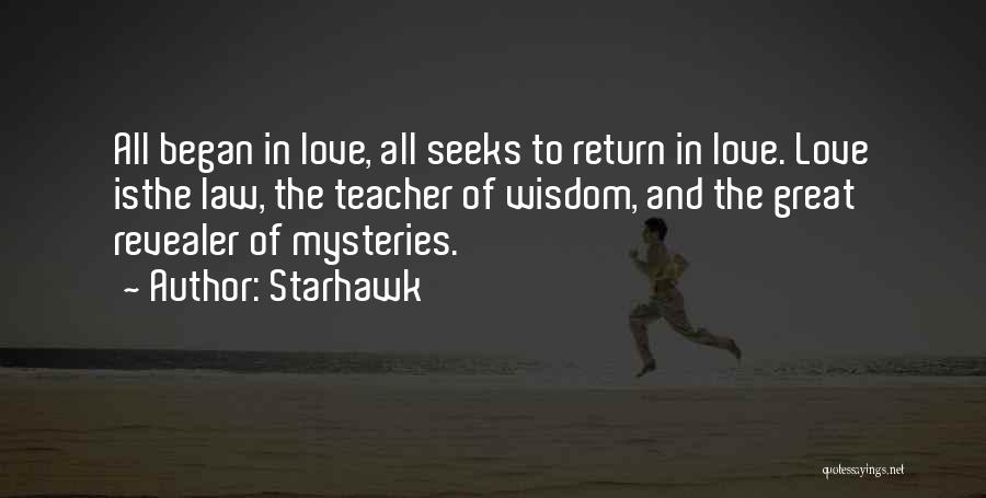 Starhawk Quotes: All Began In Love, All Seeks To Return In Love. Love Isthe Law, The Teacher Of Wisdom, And The Great
