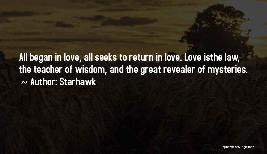 Starhawk Quotes: All Began In Love, All Seeks To Return In Love. Love Isthe Law, The Teacher Of Wisdom, And The Great