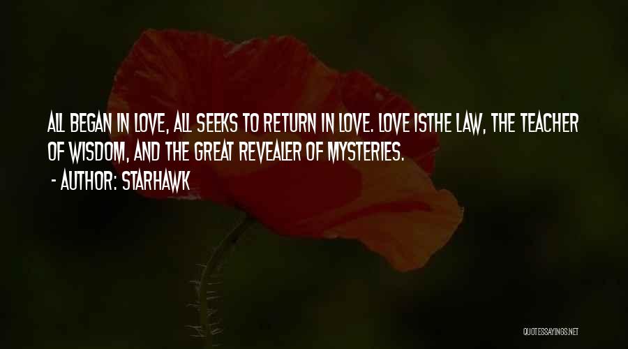 Starhawk Quotes: All Began In Love, All Seeks To Return In Love. Love Isthe Law, The Teacher Of Wisdom, And The Great