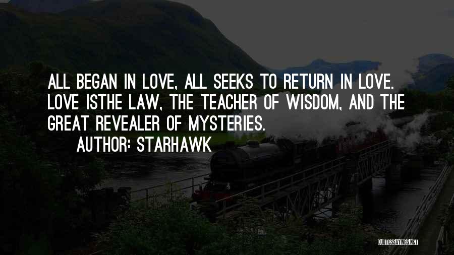 Starhawk Quotes: All Began In Love, All Seeks To Return In Love. Love Isthe Law, The Teacher Of Wisdom, And The Great