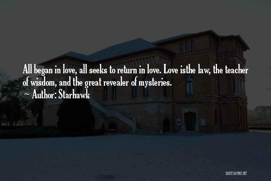 Starhawk Quotes: All Began In Love, All Seeks To Return In Love. Love Isthe Law, The Teacher Of Wisdom, And The Great