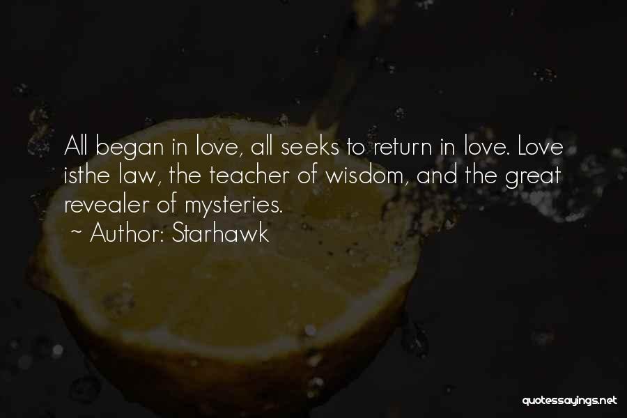 Starhawk Quotes: All Began In Love, All Seeks To Return In Love. Love Isthe Law, The Teacher Of Wisdom, And The Great