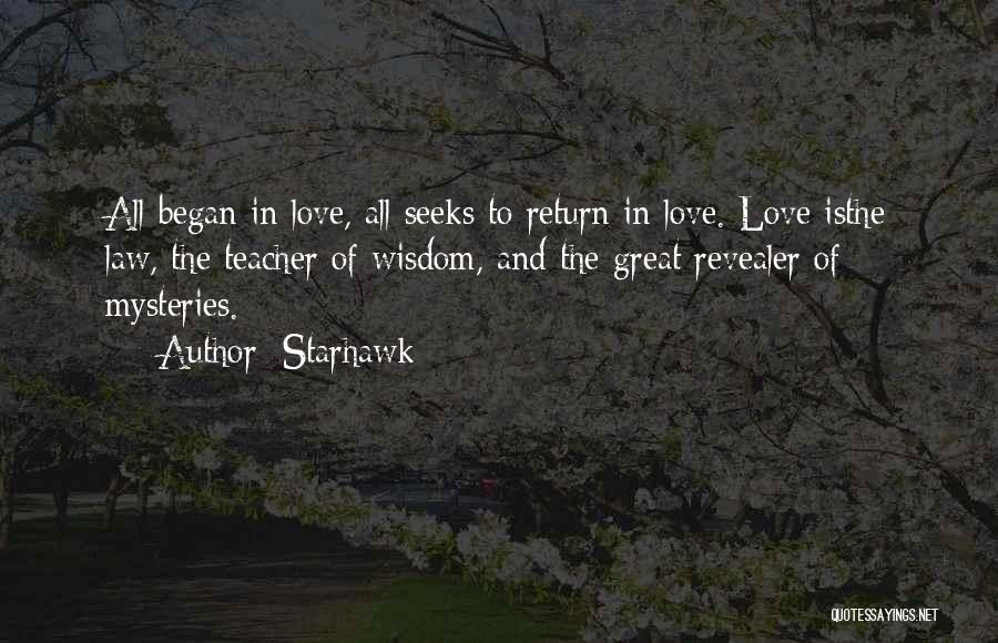 Starhawk Quotes: All Began In Love, All Seeks To Return In Love. Love Isthe Law, The Teacher Of Wisdom, And The Great