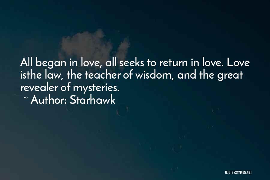 Starhawk Quotes: All Began In Love, All Seeks To Return In Love. Love Isthe Law, The Teacher Of Wisdom, And The Great